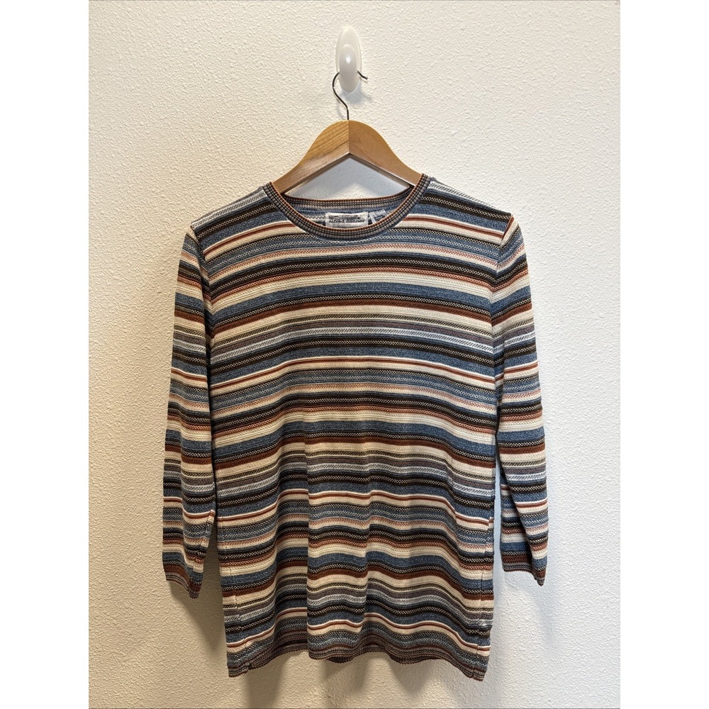 VTG Grandmacore Sweater‎ Women M Multicolor Stripe Knit Pullover Top Crewneck
